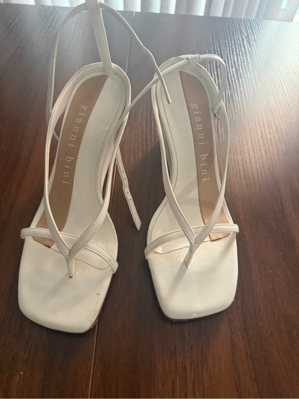 Gianni Bini White Patten Leather Strappy Square-Toe Wedge Heel